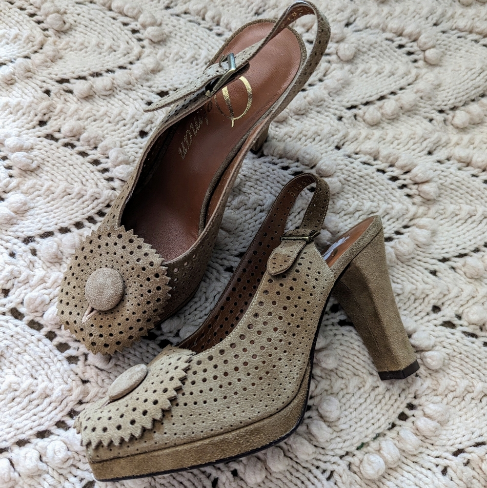 new DELMAN 1940's style suede slingback heels 6